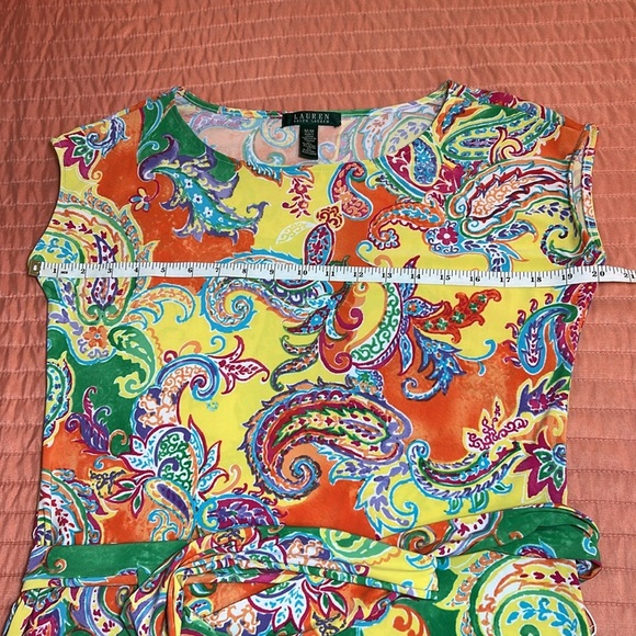 LAUREN RALPH LAUREN Multicolor Paisley Knit‎ Belted Sheath Dress size Medium - Picture 11 of 13